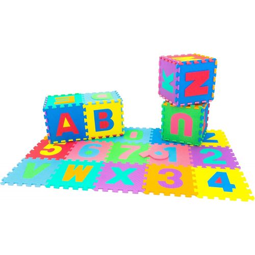  [아마존베스트]ProSource Kids Foam Puzzle Floor Play Mat with Shapes & Colors or Numbers & Alphabets, 36 Tiles, 12x12 and 24 Borders