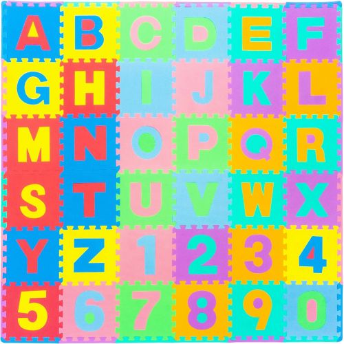  [아마존베스트]ProSource Kids Foam Puzzle Floor Play Mat with Shapes & Colors or Numbers & Alphabets, 36 Tiles, 12x12 and 24 Borders