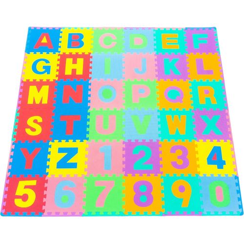  [아마존베스트]ProSource Kids Foam Puzzle Floor Play Mat with Shapes & Colors or Numbers & Alphabets, 36 Tiles, 12x12 and 24 Borders
