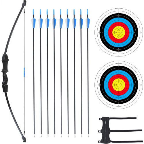  Procener 45 Bow and Arrow Set for Kids Archery Beginner Gift Recurve Bow Kit with 9 Arrows 2 Target Face 18 Lb for Teen Outdoor Sports Game Hunting Toy