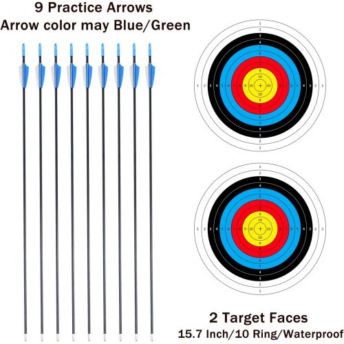  Procener 45 Bow and Arrow Set for Kids Archery Beginner Gift Recurve Bow Kit with 9 Arrows 2 Target Face 18 Lb for Teen Outdoor Sports Game Hunting Toy