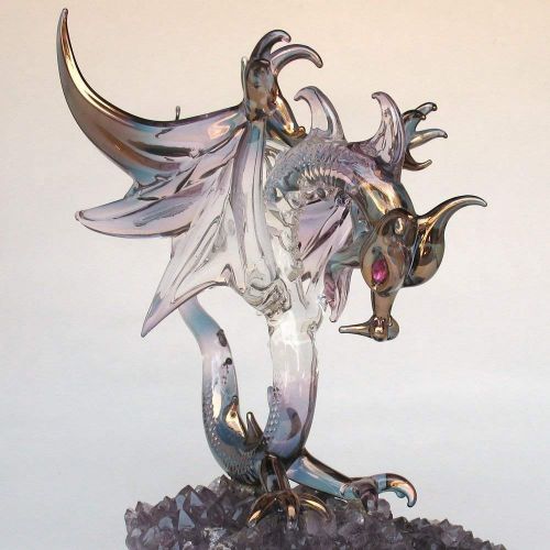  Prochaska Gallery Dragon Figurine of Hand Blown Glass Winged Flying