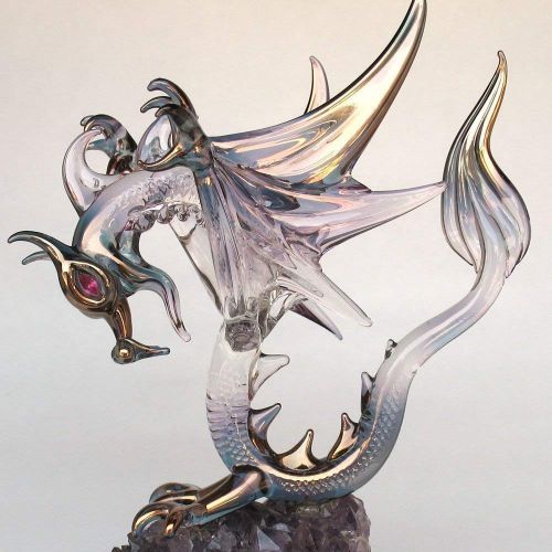  Prochaska Gallery Dragon Figurine of Hand Blown Glass Winged Flying