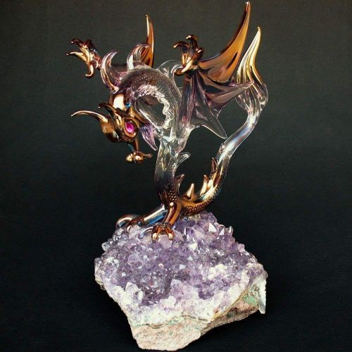  Prochaska Gallery Dragon Figurine of Hand Blown Glass Winged Flying