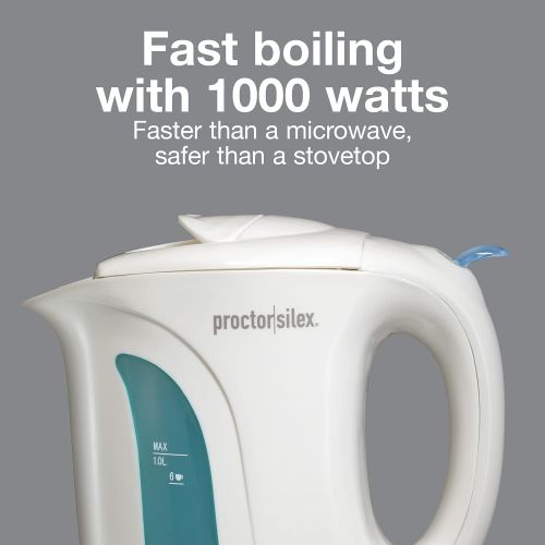  Proctor Silex 1 Liter Electric Kettle for Tea and Water with Auto-Shutoff and Boil-Dry Protection, White (K2070PS), 1 L,