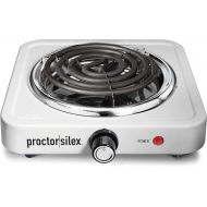 Proctor Silex Electric Single Burner Cooktop, Compact and Portable, Adjustable Temperature Hot Plate, 1200 Watts, White & Stainless (34106)