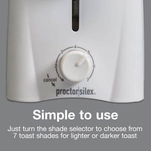  Proctor Silex 2-Slice Toaster with Shade Selector, Toast Boost, Slide-Out Crumb Tray, Auto-Shutoff and Cancel Button, White (22611)