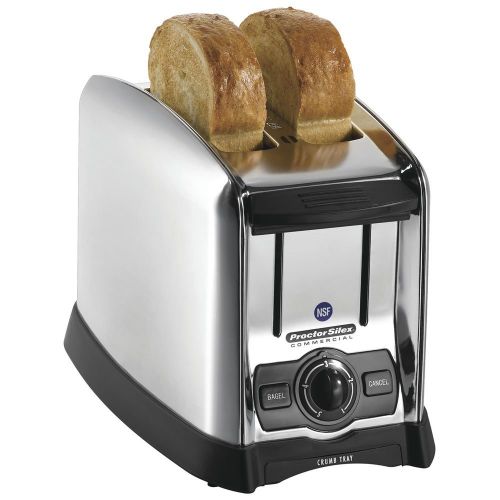  Proctor Silex Commercial 22850 2 Slice Slot Toaster, Extra Wide, Bagel Function, Front Crumb Tray, Durable Brushed Chrome Finish, 1.5 Slots