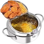 Prodent Tempura Deep Frying Pot,Deep Fryer Pot with Lid,2.2L Japanese Tempura Small Deep Fryer with Thermometer,Stainless Steel Fryer Pot,for Kitchen French Fries,Fish and Shrimp(7