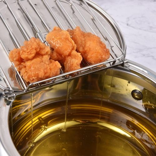  Prodent Tempura Deep Frying Pot,Deep Fryer Pot with Lid,2.2L Japanese Tempura Small Deep Fryer with Thermometer,Stainless Steel Fryer Pot,for Kitchen French Fries,Fish and Shrimp(7