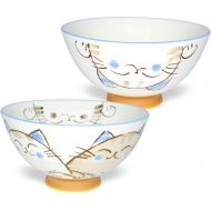 [아마존베스트]Product of gifu japan Japanese Handcrafted Rice Bowl, Authentic Mino Ware Pottery, Calico Cat Motif Design, MIKE Blue Chawan, set of 2