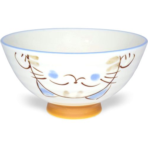  [아마존베스트]Product of gifu japan Japanese Handcrafted Rice Bowl, Authentic Mino Ware Pottery, Calico Cat Motif Design, MIKE Blue Chawan, set of 2