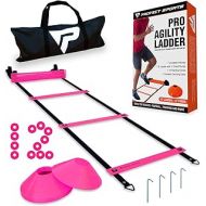 Profect Sports Pro Agility Ladder and Cones - Speed and Agility Training Set with 15 ft Fixed-Rung Ladder & 12 Cones for Soccer, Football, Sports, Exercise, Workout, Footwork Drills - Includes He