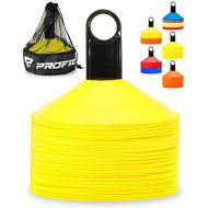 Profect Sports Pro Disc Cones (Set of 50) - Agility Soccer Cones with Carry Bag and Holder for Sports Training, Football, Basketball, Coaching, Practice Equipment, Kids - Includes 15 Best Cone Dr