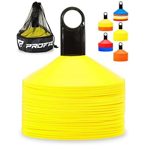  Profect Sports Pro Disc Cones (Set of 50) - Agility Soccer Cones with Carry Bag and Holder for Sports Training, Football, Basketball, Coaching, Practice Equipment, Kids - Includes 15 Best Cone Dr