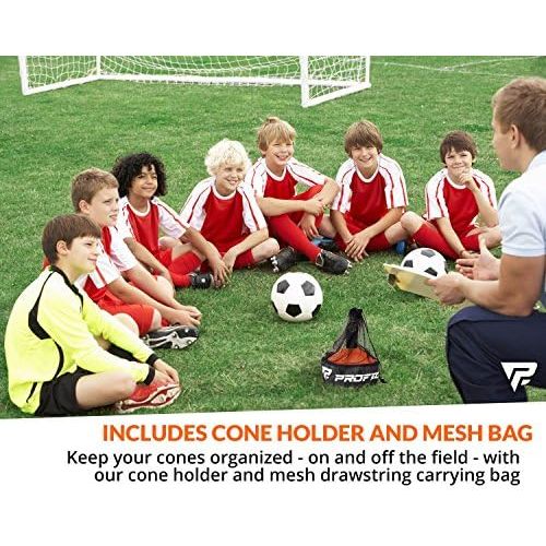  Profect Sports Pro Disc Cones (Set of 50) - Agility Soccer Cones with Carry Bag and Holder for Sports Training, Football, Basketball, Coaching, Practice Equipment, Kids - Includes 15 Best Cone Dr