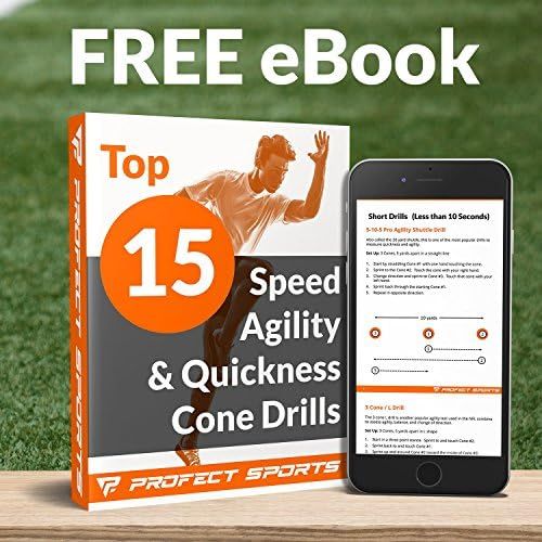  Profect Sports Pro Disc Cones (Set of 50) - Agility Soccer Cones with Carry Bag and Holder for Sports Training, Football, Basketball, Coaching, Practice Equipment, Kids - Includes 15 Best Cone Dr