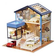 Professimart Miniature House Dollhouse Kits DIY Puzzles Wooden Handmade Dollhouse Miniature DIY Kit for Girls Wood Room & Furniture/Accessories with Furniture & Music Box (Seattle red car Models)