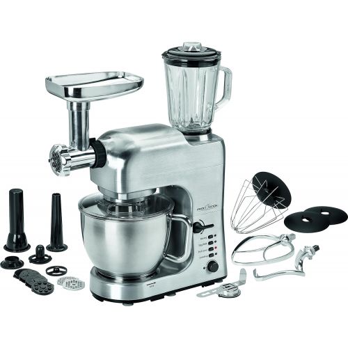  ProfiCook PC-KM 1004 Knet-Kuechenmaschine inkl. Mixer, Fleischwolf und Pastamaker, 6 Liter Edelstahlschuessel, Massives Alu-Druckguss-Gehause, 1400 Watt