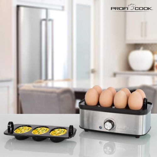  Profi Cook PC EK 1139Acoustic Beep Egg Poacher Egg Cooker for up to 8OmeletteFunction, Stainless Steel