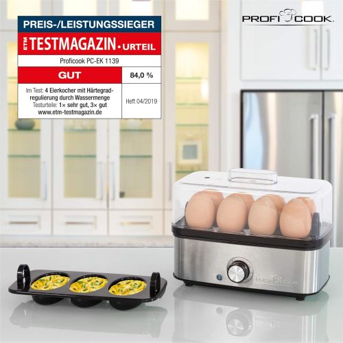  Profi Cook PC EK 1139Acoustic Beep Egg Poacher Egg Cooker for up to 8OmeletteFunction, Stainless Steel