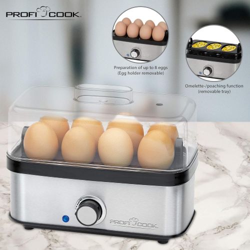  Profi Cook PC EK 1139Acoustic Beep Egg Poacher Egg Cooker for up to 8OmeletteFunction, Stainless Steel