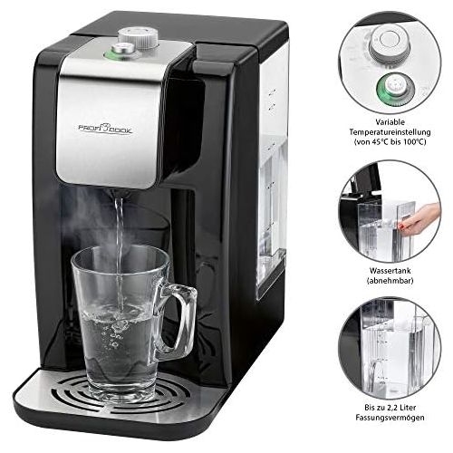  Profi Cook ProfiCook PC-HWS 1168 Highspeed-Wasserspender, 100°C in ca. 3 Sekunden, variable Temperatureinstellung von 45°C bis 100°C, bis zu 2,2 Liter Fassungsvermoegen, Edelstahleinlage