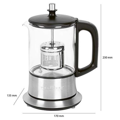  Profi Cook PC-TK 1165 1165-2 in 1-Tee-und Wasserkocher, Permanent Edelstahl-Teefilter (heb-und senkbar), 0,5 L Fuellmenge, Warmhaltefunktion, Glas-/Edelstahlgehause, Schwarz/Silber