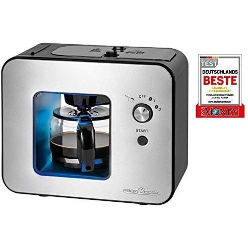  ProfiCook PC-KA 1152 Kaffeeautomat mit integriertem Kaffeeschlagwerk/Mahlwerk, 2in1 - Kaffeemahlen- und Bruehen in Einem, 2 Mahlgradeinstellungen (fein und grob), Edelstahlfront