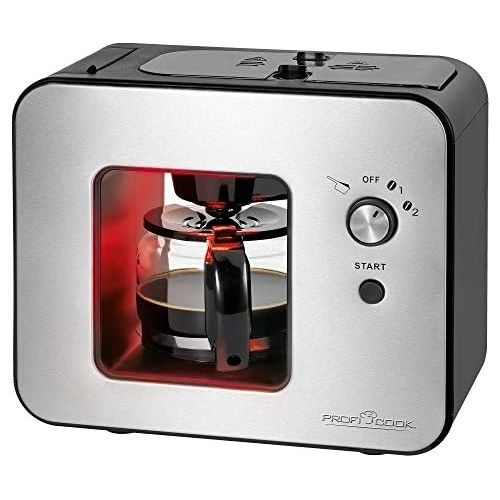  ProfiCook PC-KA 1152 Kaffeeautomat mit integriertem Kaffeeschlagwerk/Mahlwerk, 2in1 - Kaffeemahlen- und Bruehen in Einem, 2 Mahlgradeinstellungen (fein und grob), Edelstahlfront