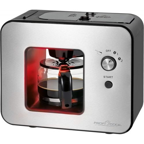  ProfiCook PC-KA 1152 Kaffeeautomat mit integriertem Kaffeeschlagwerk/Mahlwerk, 2in1 - Kaffeemahlen- und Bruehen in Einem, 2 Mahlgradeinstellungen (fein und grob), Edelstahlfront