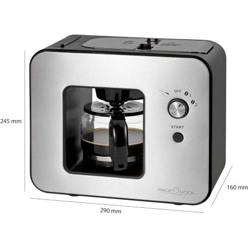  ProfiCook PC-KA 1152 Kaffeeautomat mit integriertem Kaffeeschlagwerk/Mahlwerk, 2in1 - Kaffeemahlen- und Bruehen in Einem, 2 Mahlgradeinstellungen (fein und grob), Edelstahlfront