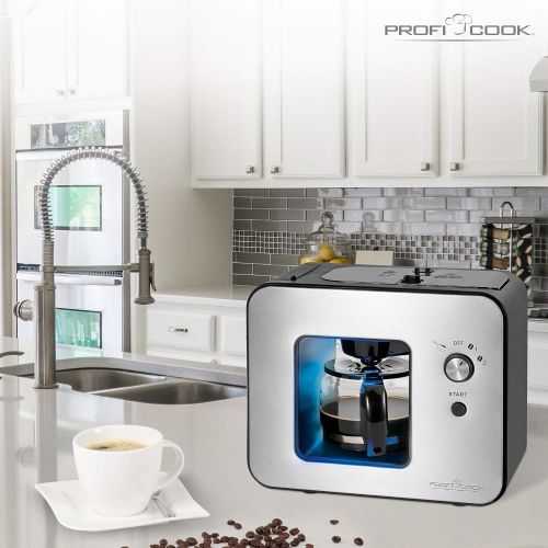  ProfiCook PC-KA 1152 Kaffeeautomat mit integriertem Kaffeeschlagwerk/Mahlwerk, 2in1 - Kaffeemahlen- und Bruehen in Einem, 2 Mahlgradeinstellungen (fein und grob), Edelstahlfront