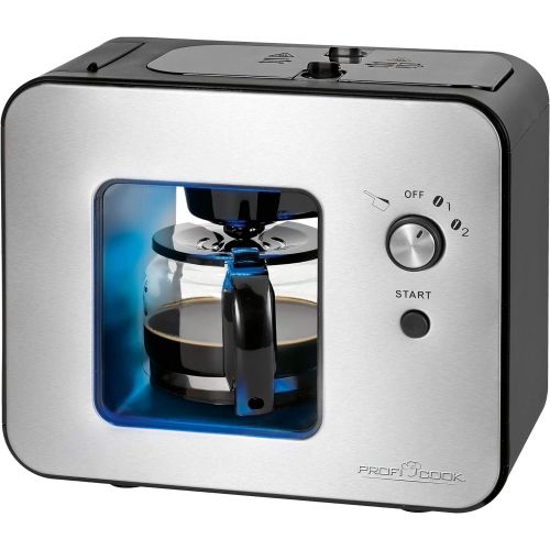  ProfiCook PC-KA 1152 Kaffeeautomat mit integriertem Kaffeeschlagwerk/Mahlwerk, 2in1 - Kaffeemahlen- und Bruehen in Einem, 2 Mahlgradeinstellungen (fein und grob), Edelstahlfront