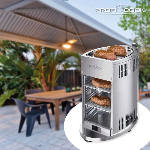  ProfiCook PC-GBS 1178 Beef Grill, 800° Hochleistungsgrill, hochwertiges Edelstahl, Warmhaltefunktion inkl. 2 Grillroste, Fettauffangschale, Gasdruckminderer und Schlauch fuer DE + A