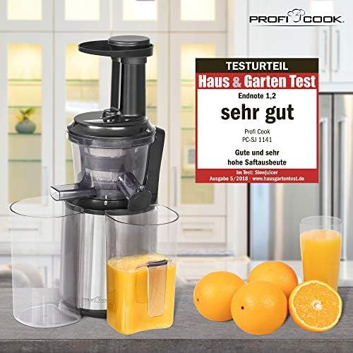  Profi Cook PC-SJ 1141 Slow Juicer, Elektrischer Entsafter, Optimale, vitaminerhaltende Saftausbeute, Edelstahlgehause