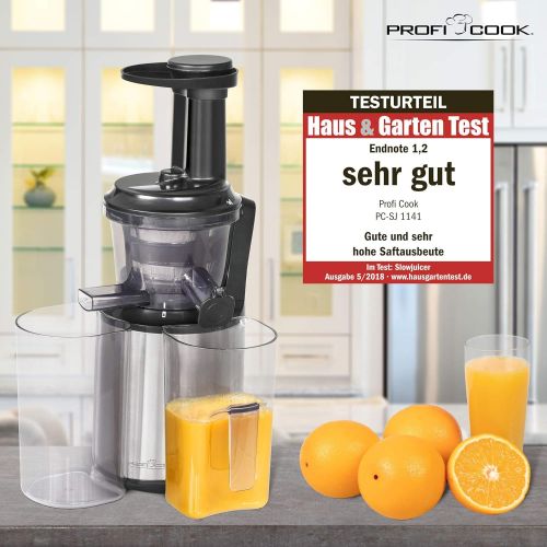  Profi Cook PC-SJ 1141 Slow Juicer, Elektrischer Entsafter, Optimale, vitaminerhaltende Saftausbeute, Edelstahlgehause