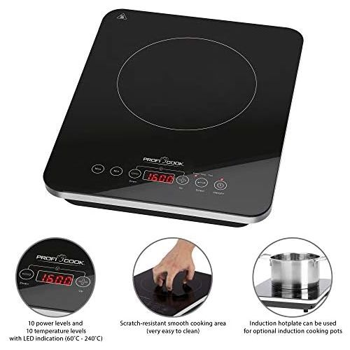  ProfiCook PC-EKI 1062 Induktions-Einzelkochplatte, automatische Topferkennung, elektronisches Sensor Touch-Bedienfeld mit Display, 180 Minuten-Timer, Kindersicherung