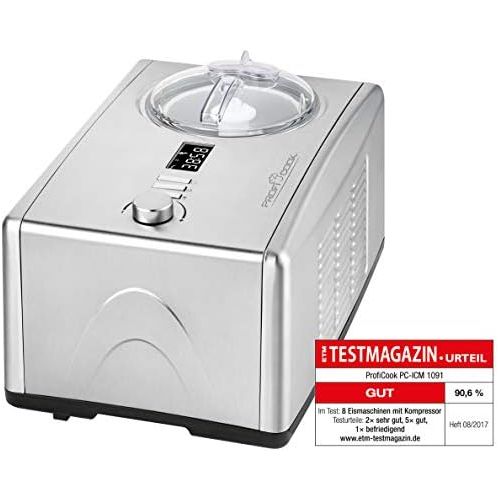  Profi Cook PC-ICM 1091 Eismaschine (3 in 1 fuer Speiseeis, Frozen Joghurt und Sorbet, Kompressor-Kuehlung, LCD-Display, fuer bis zu 1,5 l Speiseeis) edelstahl