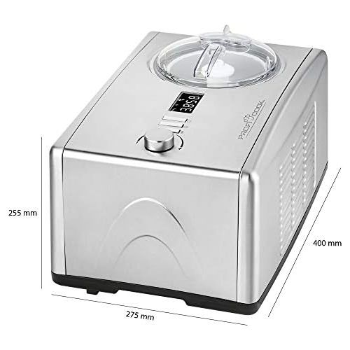  Profi Cook PC-ICM 1091 Eismaschine (3 in 1 fuer Speiseeis, Frozen Joghurt und Sorbet, Kompressor-Kuehlung, LCD-Display, fuer bis zu 1,5 l Speiseeis) edelstahl