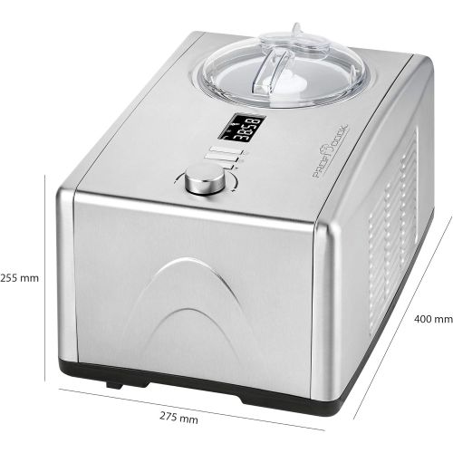  Profi Cook PC-ICM 1091 Eismaschine (3 in 1 fuer Speiseeis, Frozen Joghurt und Sorbet, Kompressor-Kuehlung, LCD-Display, fuer bis zu 1,5 l Speiseeis) edelstahl