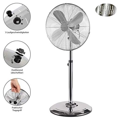  [아마존베스트]ProfiCare PC-VL 3064 MS Metal Standing Fan Oscillating Adjustable Tilt Angle Height Adjustable Diameter Approx. 40 cm Inox