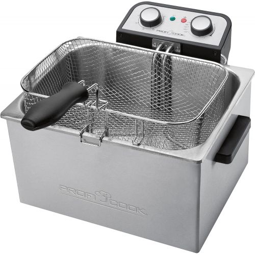  ProfiCook PC-FR 1038 Doppelfritteuse mit 2 kleinen und einem grossen Frittierkorb, 5 Liter Kapazitat, permanent Geruchs-und Fettdunstfilter, Edelstahlgehause, 3000 Watt