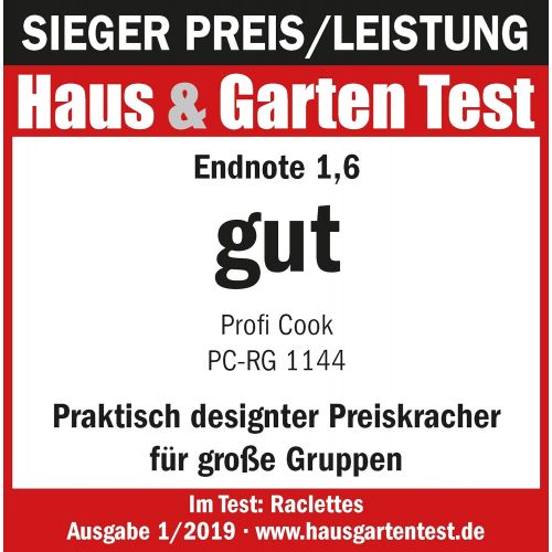  Profi Cook PC-RG 1144 Raclette/Tischgrill mit Naturgrillstein und Wendegussplatte, 10 Pfannchen, 10 Holzspatel, 1700 W