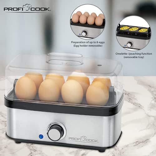  [아마존베스트]Profi Cook 501139 ProfiCook PC-EK 1139 Egg Boiler for up to 8 Eggs Omelette / Poacher Function, Acoustic End Signal Stainless Steel