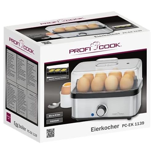  [아마존베스트]Profi Cook 501139 ProfiCook PC-EK 1139 Egg Boiler for up to 8 Eggs Omelette / Poacher Function, Acoustic End Signal Stainless Steel