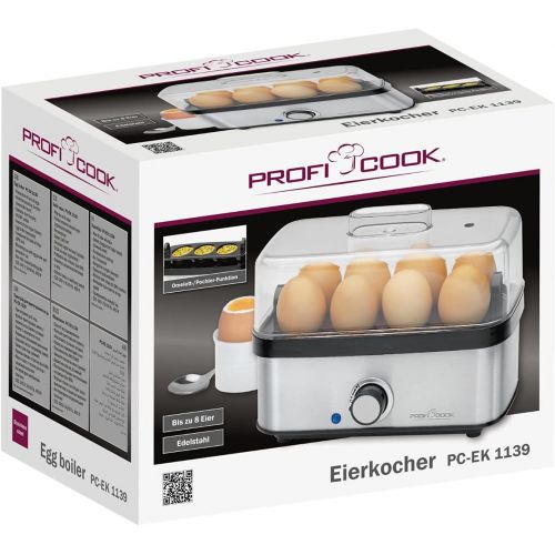  [아마존베스트]Profi Cook 501139 ProfiCook PC-EK 1139 Egg Boiler for up to 8 Eggs Omelette / Poacher Function, Acoustic End Signal Stainless Steel