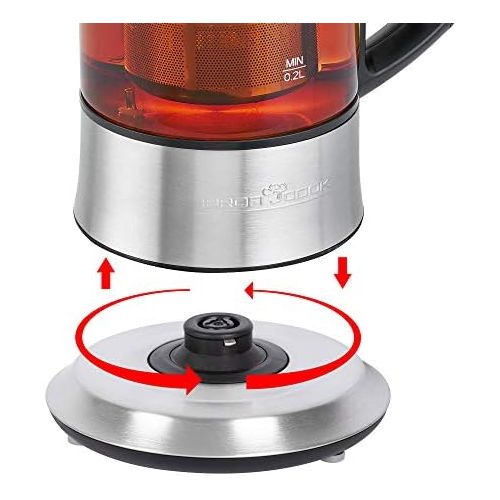  [아마존베스트]Profi Cook PC-TK 1165 1165-2 in 1 Tea and Kettle, Permanent Stainless Steel Tea Filter (Lift and Lower), 0.5 L Capacity, Warming Function, Glass/Stainless Steel Casing, Black/Silve