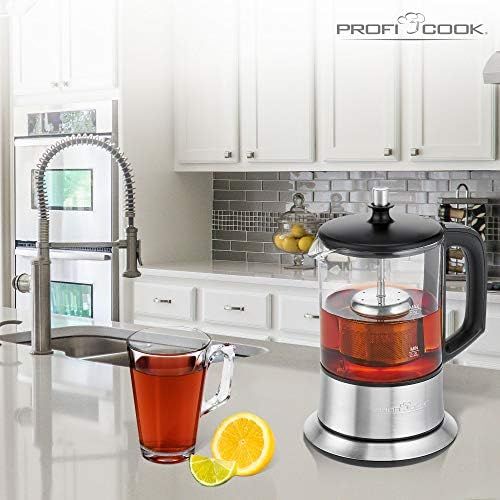  [아마존베스트]Profi Cook PC-TK 1165 1165-2 in 1 Tea and Kettle, Permanent Stainless Steel Tea Filter (Lift and Lower), 0.5 L Capacity, Warming Function, Glass/Stainless Steel Casing, Black/Silve