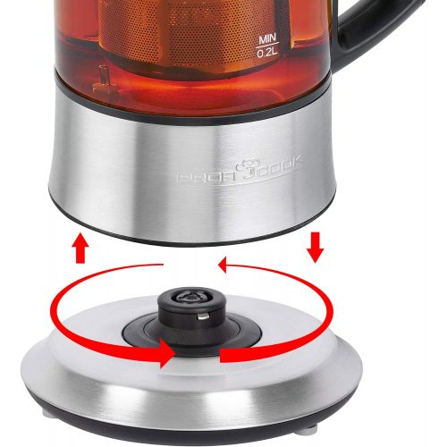  [아마존베스트]Profi Cook PC-TK 1165 1165-2 in 1 Tea and Kettle, Permanent Stainless Steel Tea Filter (Lift and Lower), 0.5 L Capacity, Warming Function, Glass/Stainless Steel Casing, Black/Silve